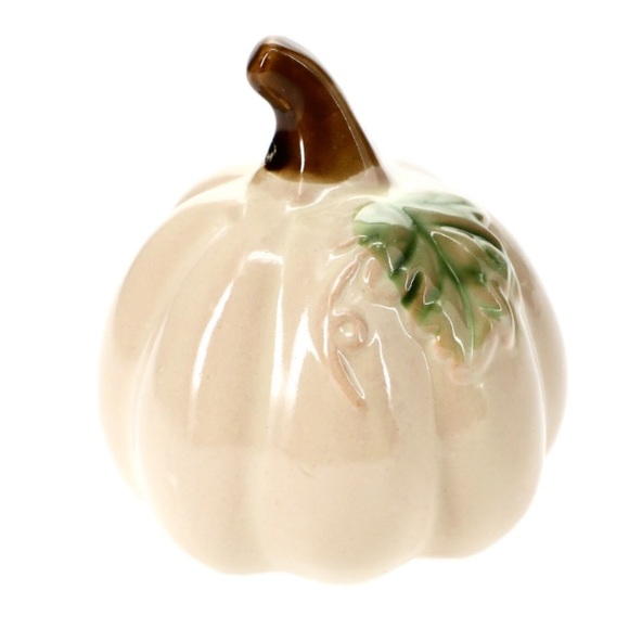 NWT- Set of 2- White Green Leaf Porcelain Glazed Fall Pumpkin Decorations - Picture 16 of 16